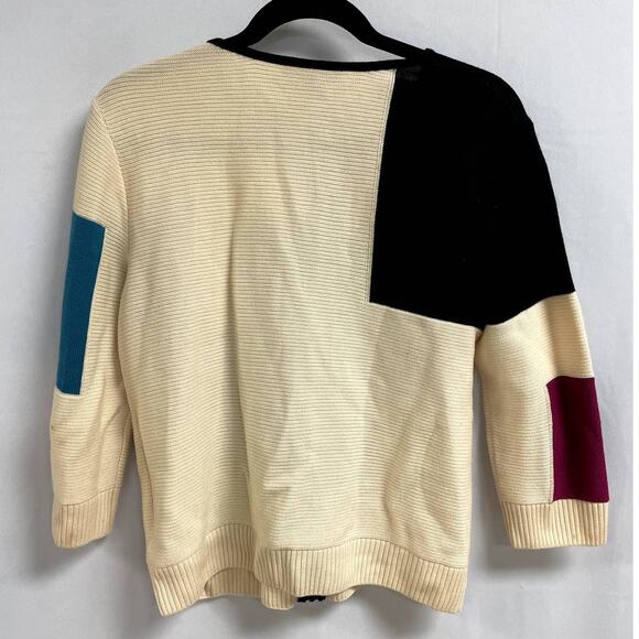 ST JOHN Cream Colorblocks Full Zip Wool Knit Sweater Long Sleeve Size Medium - Picture 6 of 10